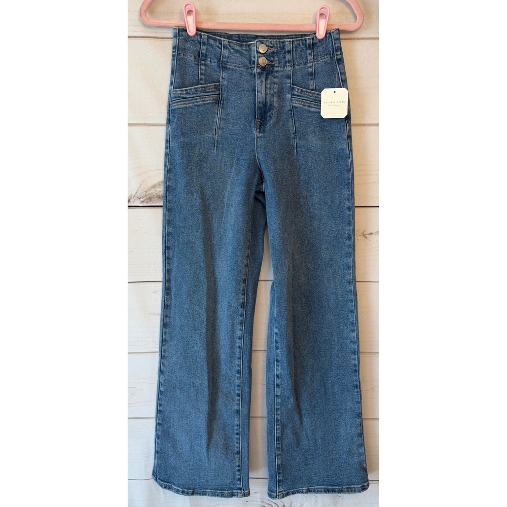 Altard State High Rise Wide Leg Crop Jeans Blue Seam Detail Size 25 ALT-W506M